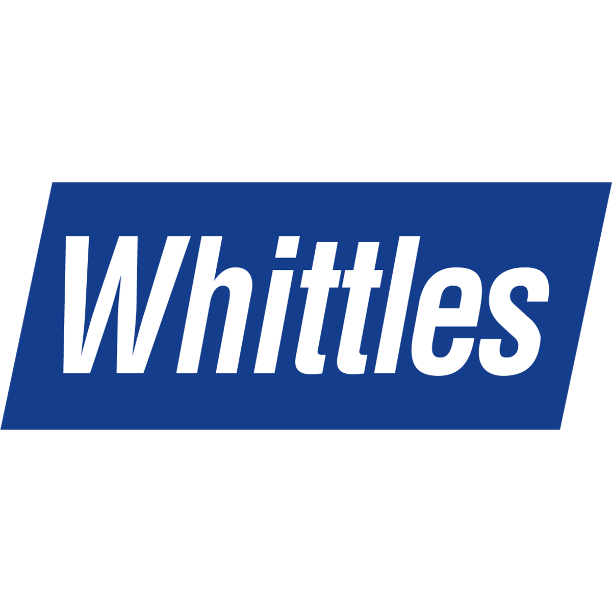 Whittles in white writing on a blue rectangle.